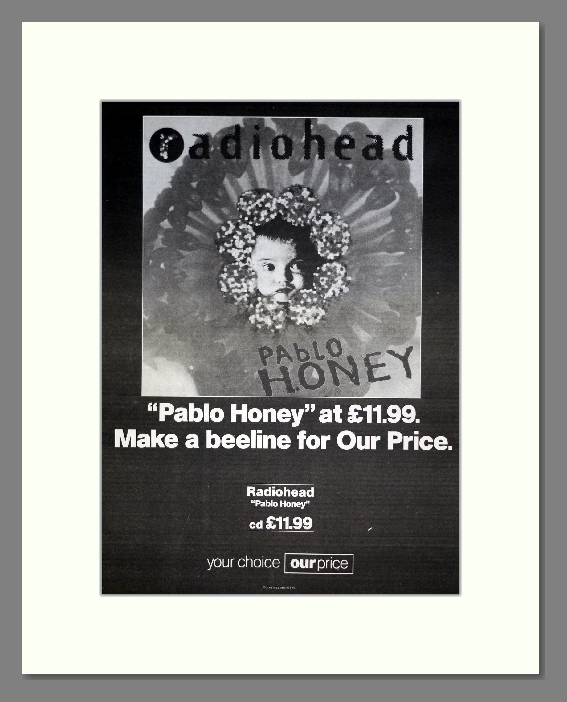 Radiohead - Pablo Honey. Vintage Advert 1993 (ref AD19849)