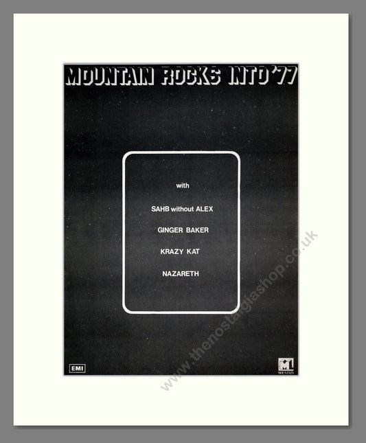 SAHB, Ginger Baker, Krazy Kat, Nazareth - Mountain Rocks Into 77. Vintage Advert 1977 (ref AD19874)