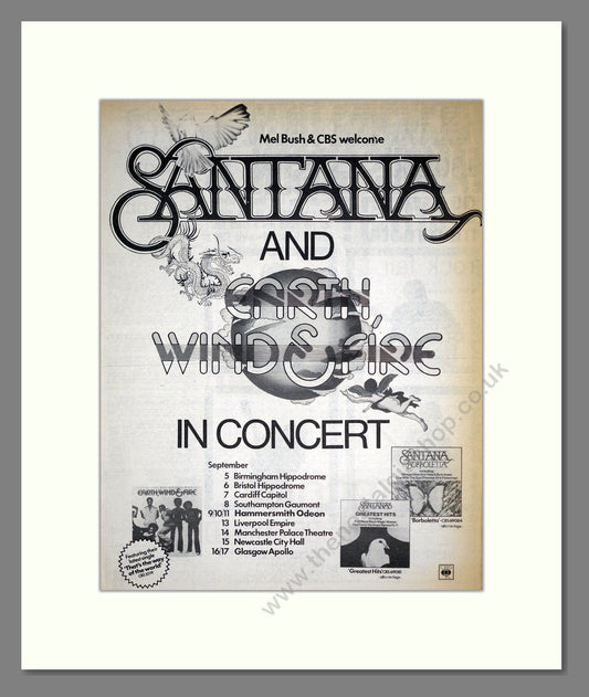Santana / Earth Wind And Fire - UK Tour. Vintage Advert 1975 (ref AD19941)
