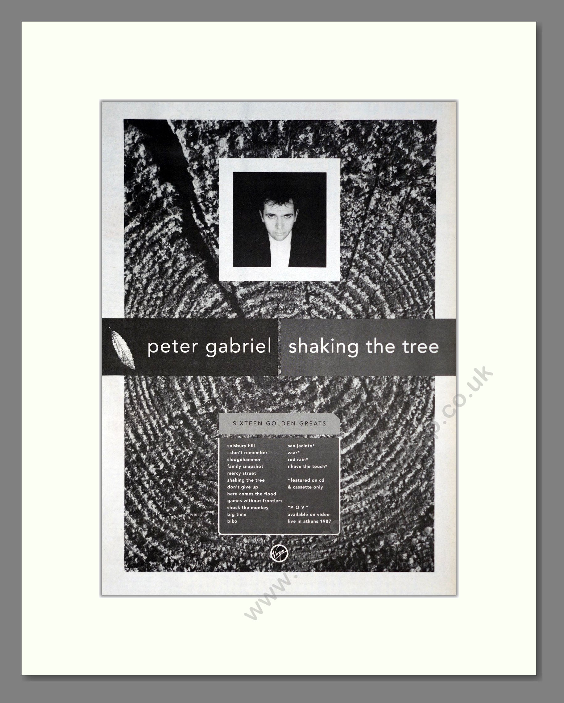Peter Gabriel - Shaking The Tree. Vintage Advert 1990 (ref AD19950)
