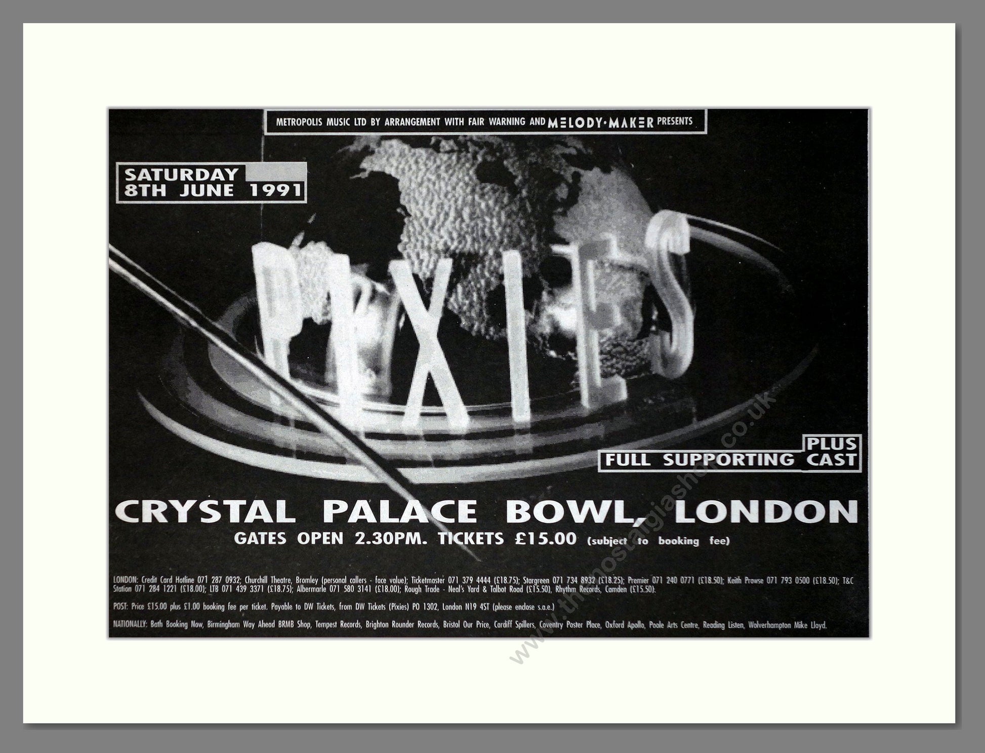 Pixies - Live At Crystal Palace Bowl. Vintage Advert 1991 (ref AD63182)
