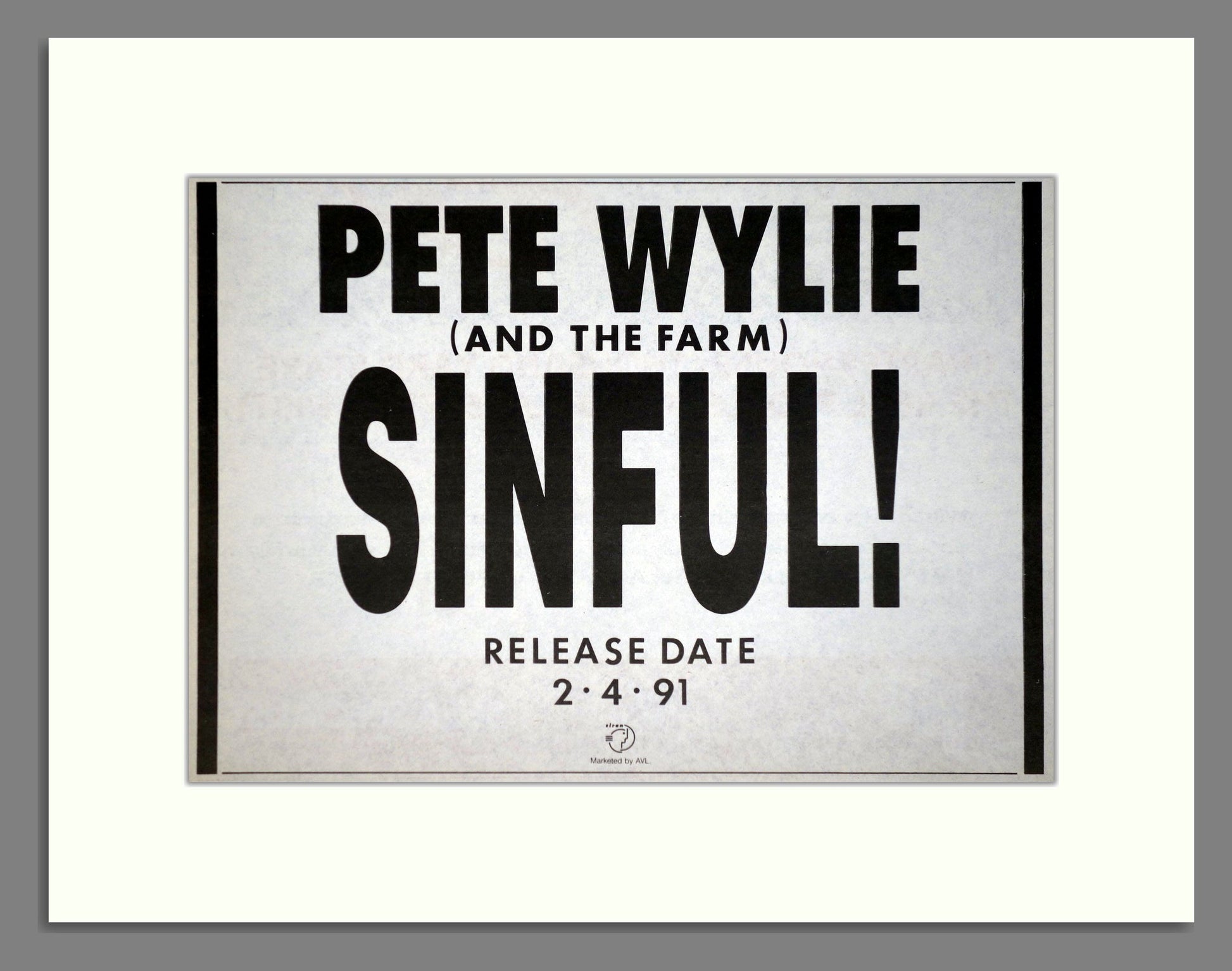 Pete Wylie - Sinful. Vintage Advert 1991 (ref AD63207)