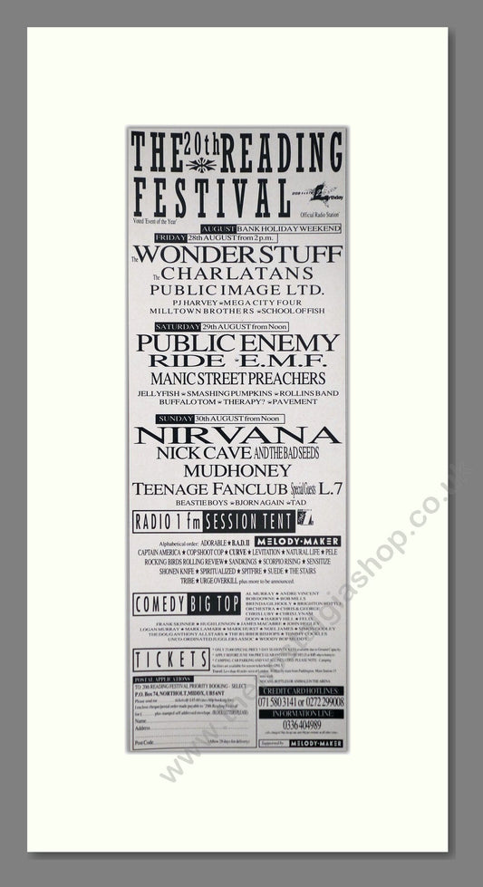 Reading Festival 92 - Line Up. Vintage Advert 1992 (ref AD400118)