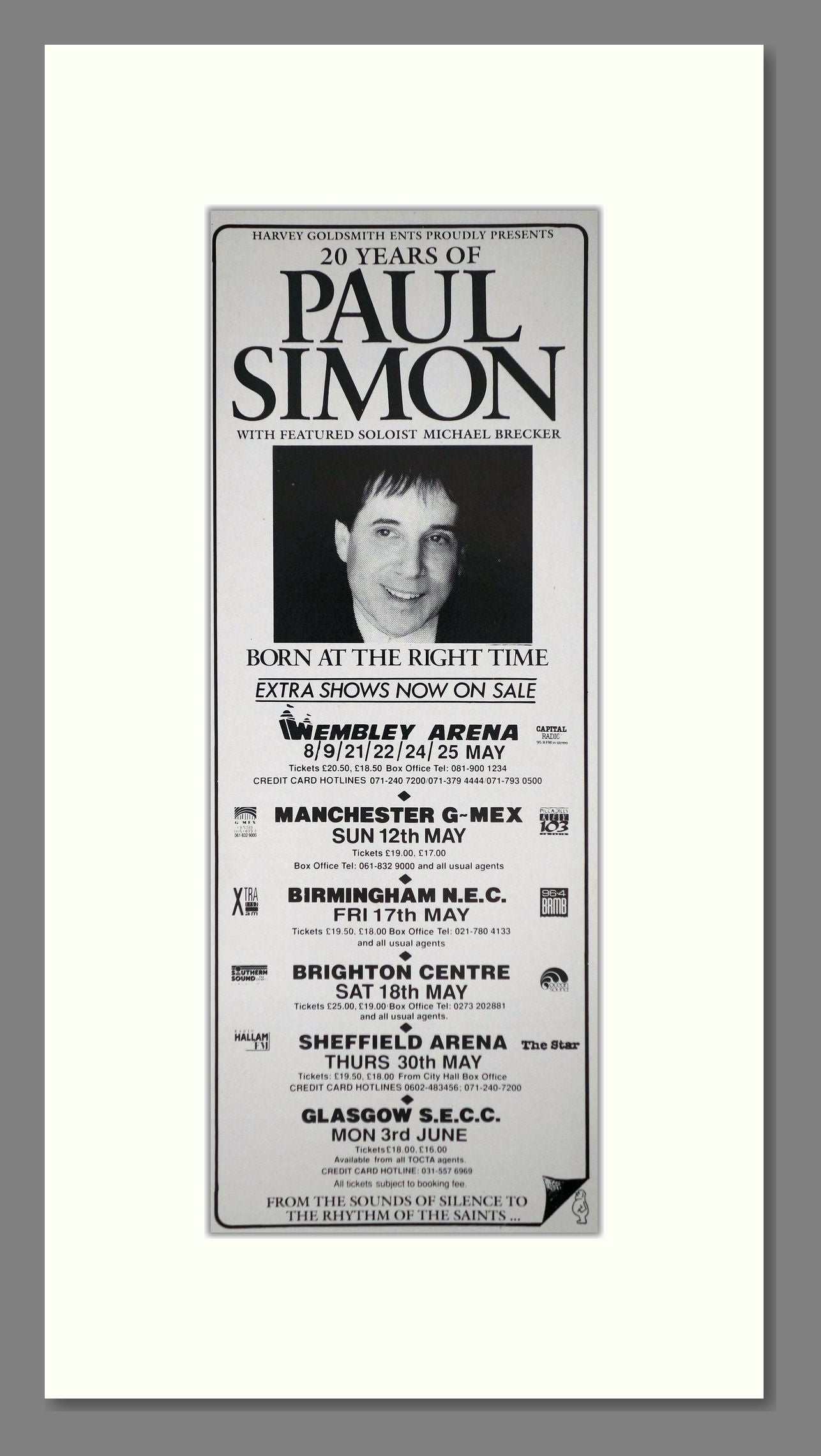 Paul Simon - UK Tour. Vintage Advert 1991 (ref AD400140)