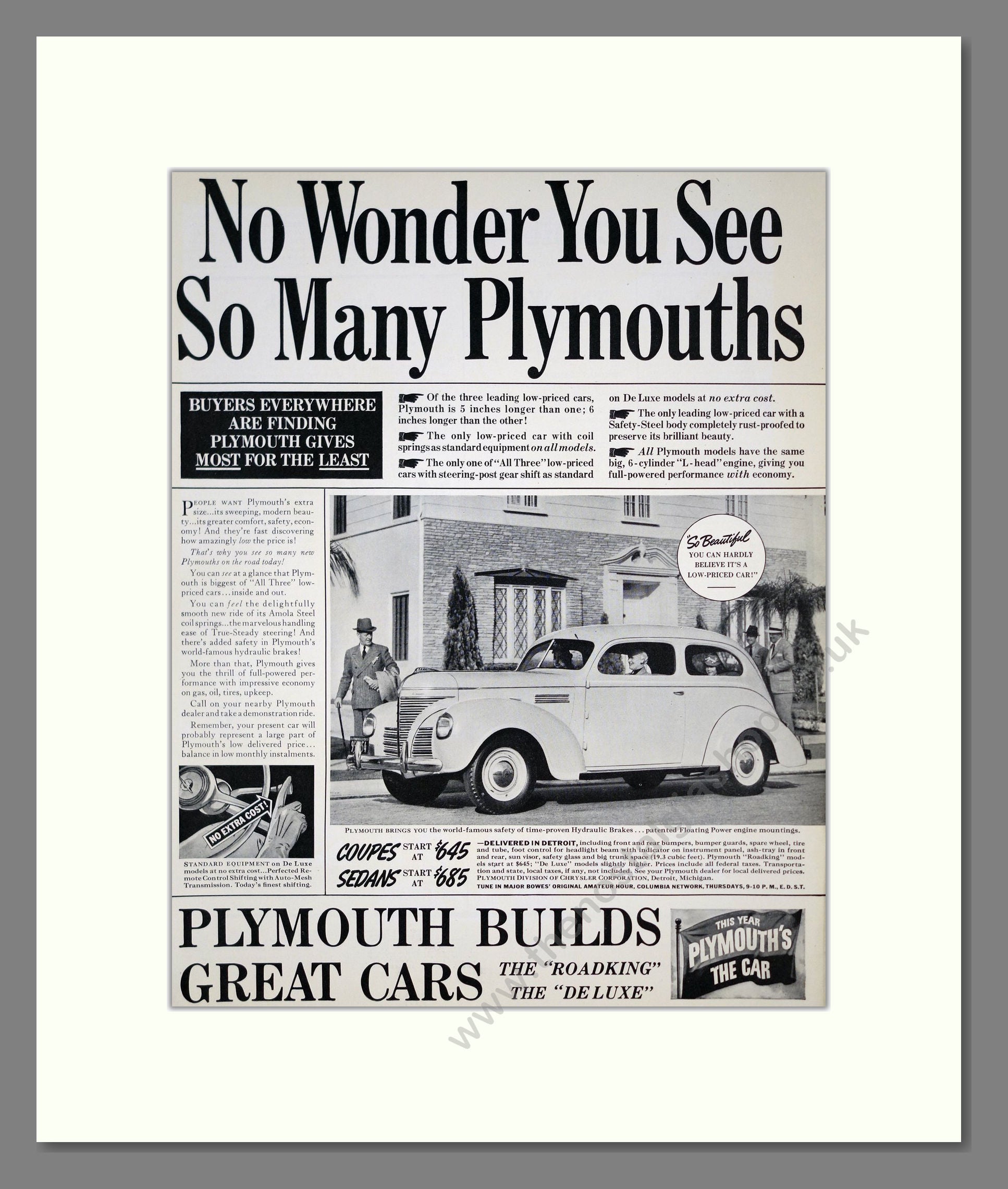 Plymouth - No Wonder You See So Many Plymouths. Vintage Advert 1939 (ref AD303292)