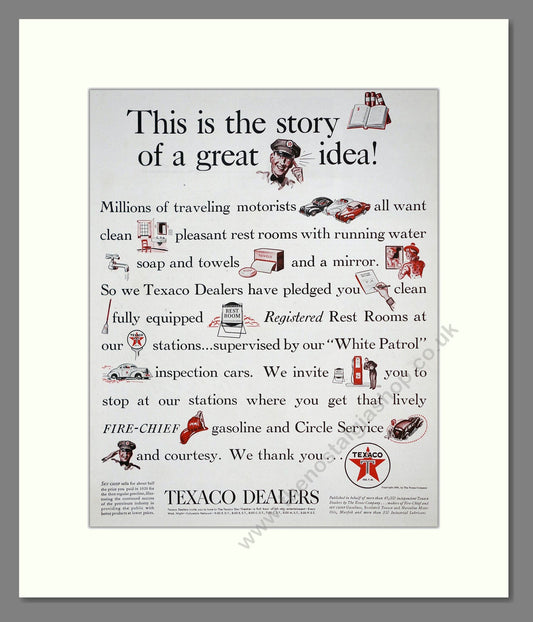 Texaco - Dealers Rest Rooms And Service Stations. Vintage Advert 1939 (ref AD303317)