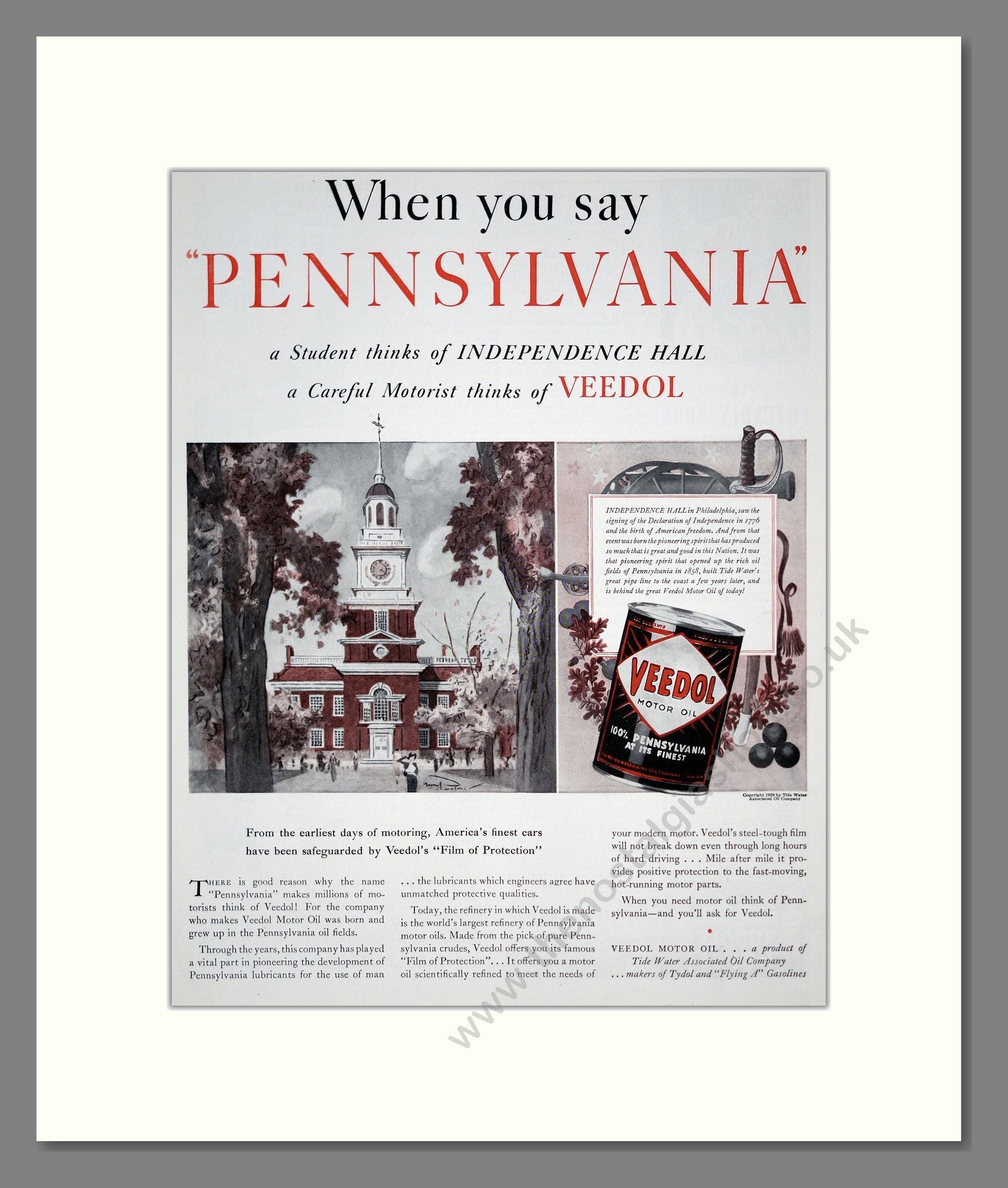 Veedol - Motor Oil. Vintage Advert 1939 (ref AD303325)