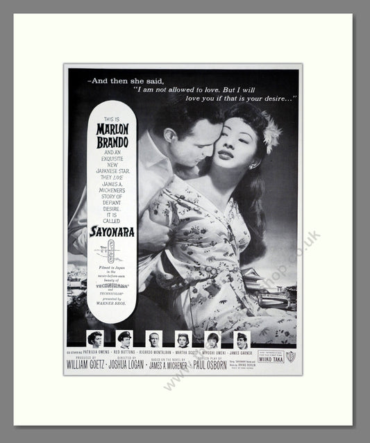 Sayonara. Vintage Original Advert 1957 (ref AD303177)