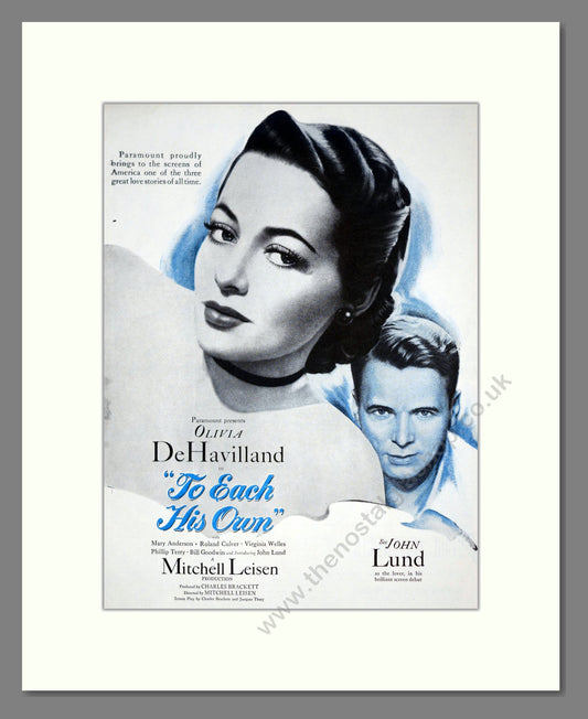 To Each His Own. Vintage Original Advert 1946 (ref AD303188)