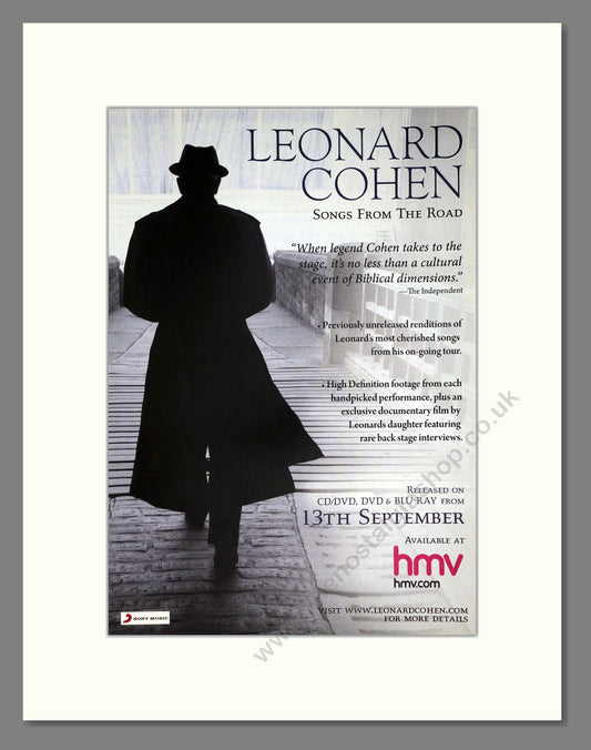 Leonard Cohen - Songs From The Road. Vintage Advert 2010 (ref AD63486)