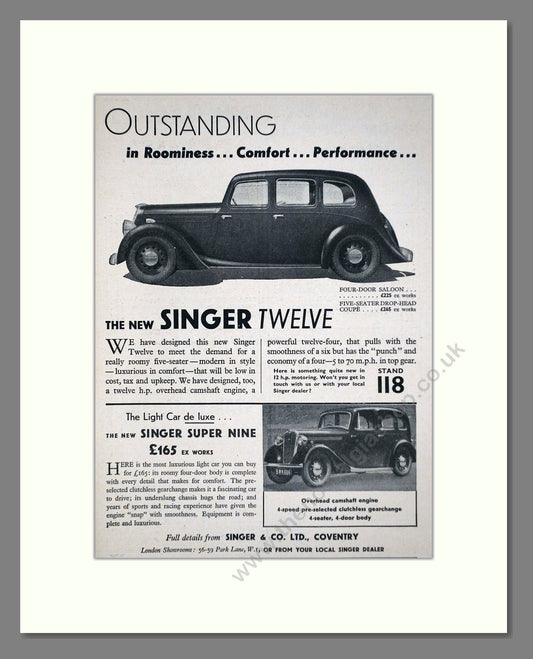 Singer - Twelve. Vintage Advert 1936 (ref AD63604)