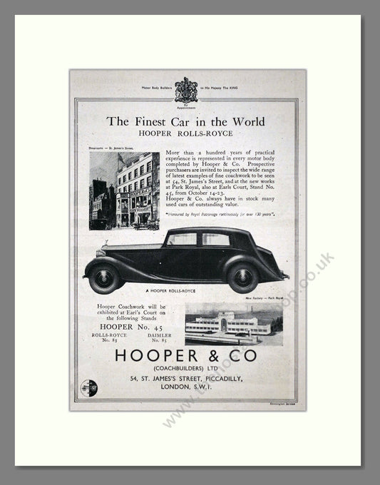 Rolls Royce - Hooper. Vintage Advert 1937 (ref AD63611)