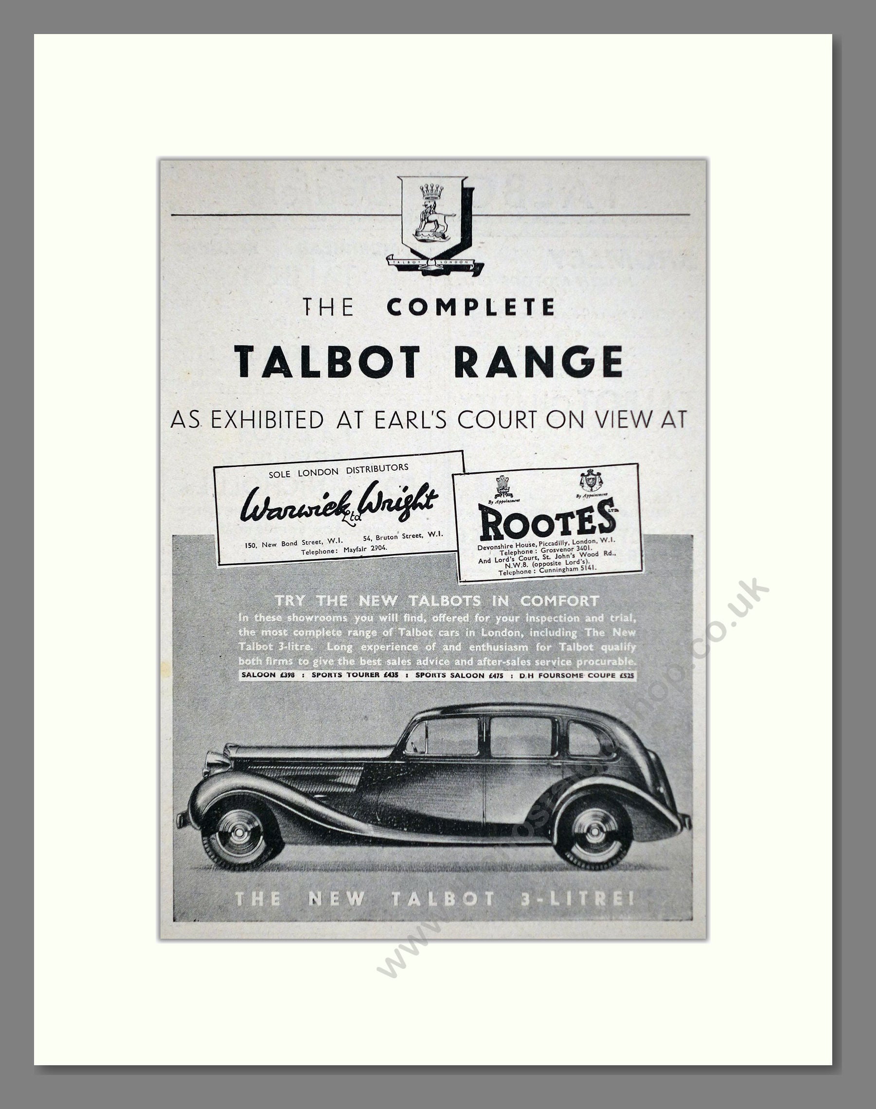 Talbot - 3 Litre. Vintage Advert 1937 (ref AD63644) – The Nostalgia Shop