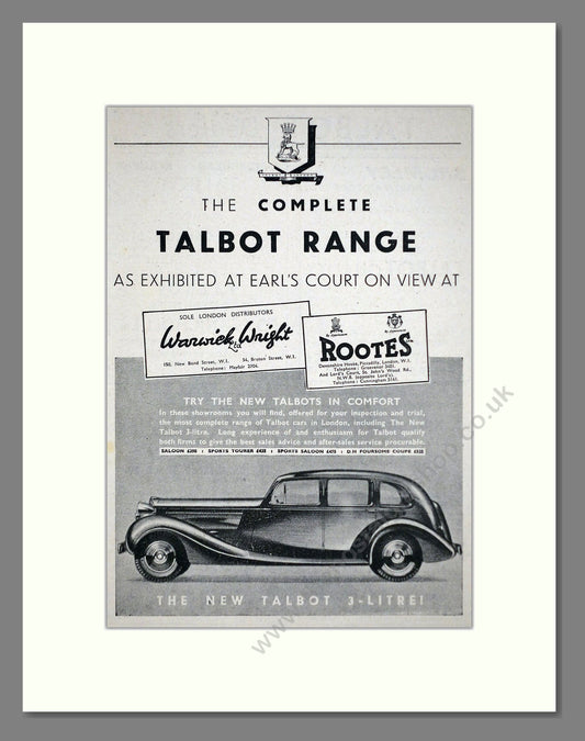 Talbot - 3 Litre. Vintage Advert 1937 (ref AD63644)