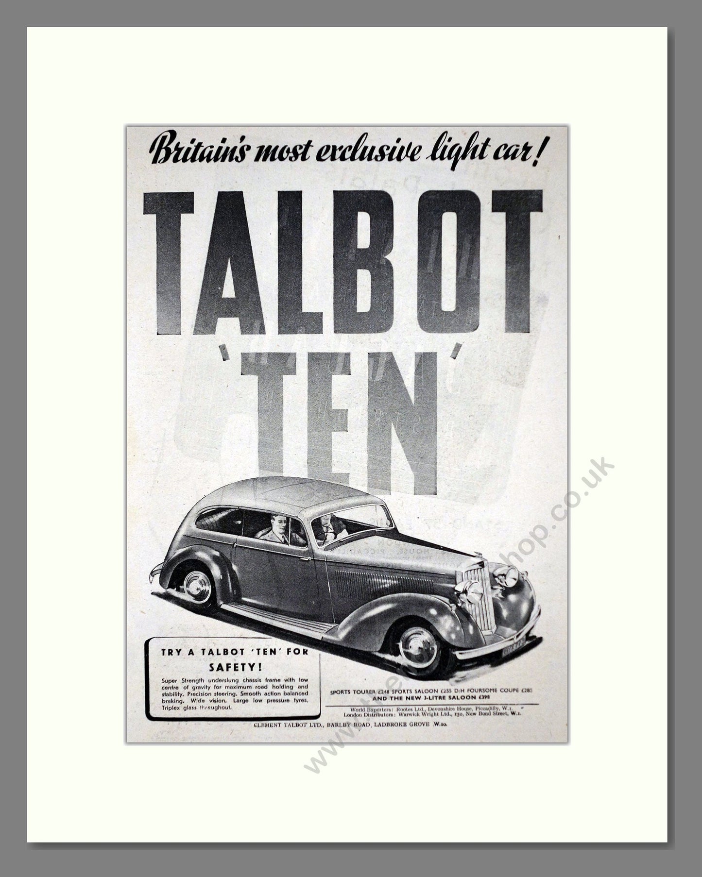 Talbot - Ten. Vintage Advert 1937 (ref AD63645)