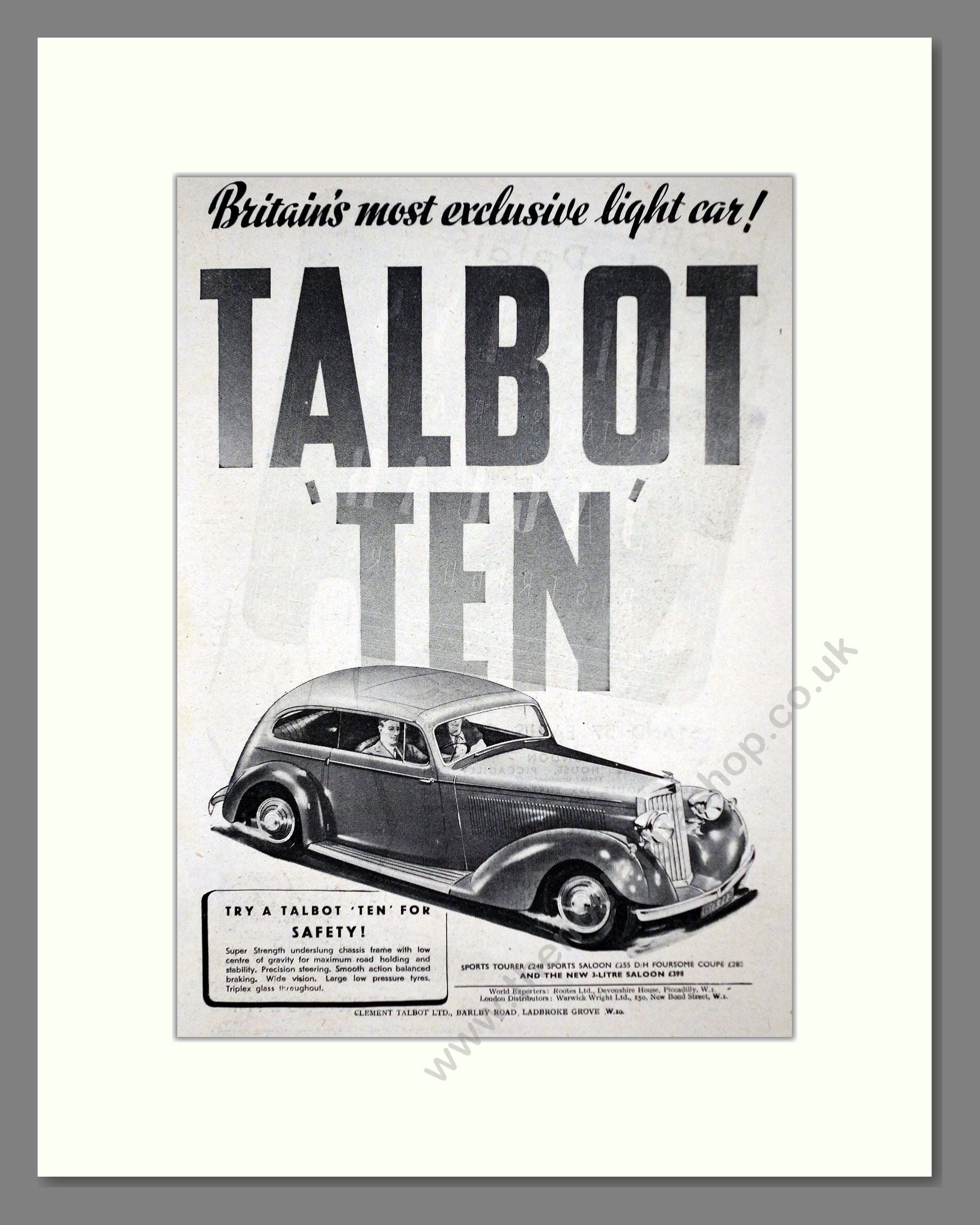 Talbot - Ten. Vintage Advert 1937 (ref AD63645)