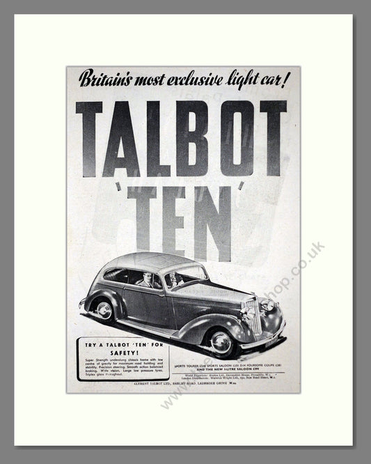 Talbot - Ten. Vintage Advert 1937 (ref AD63645)