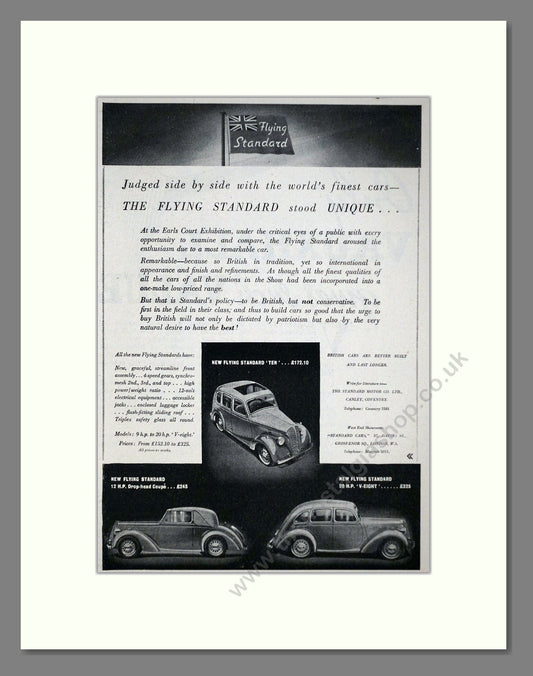 Flying Standard - Ten / Drophead Coupe / V-Eight. Vintage Advert 1937 (ref AD63647)