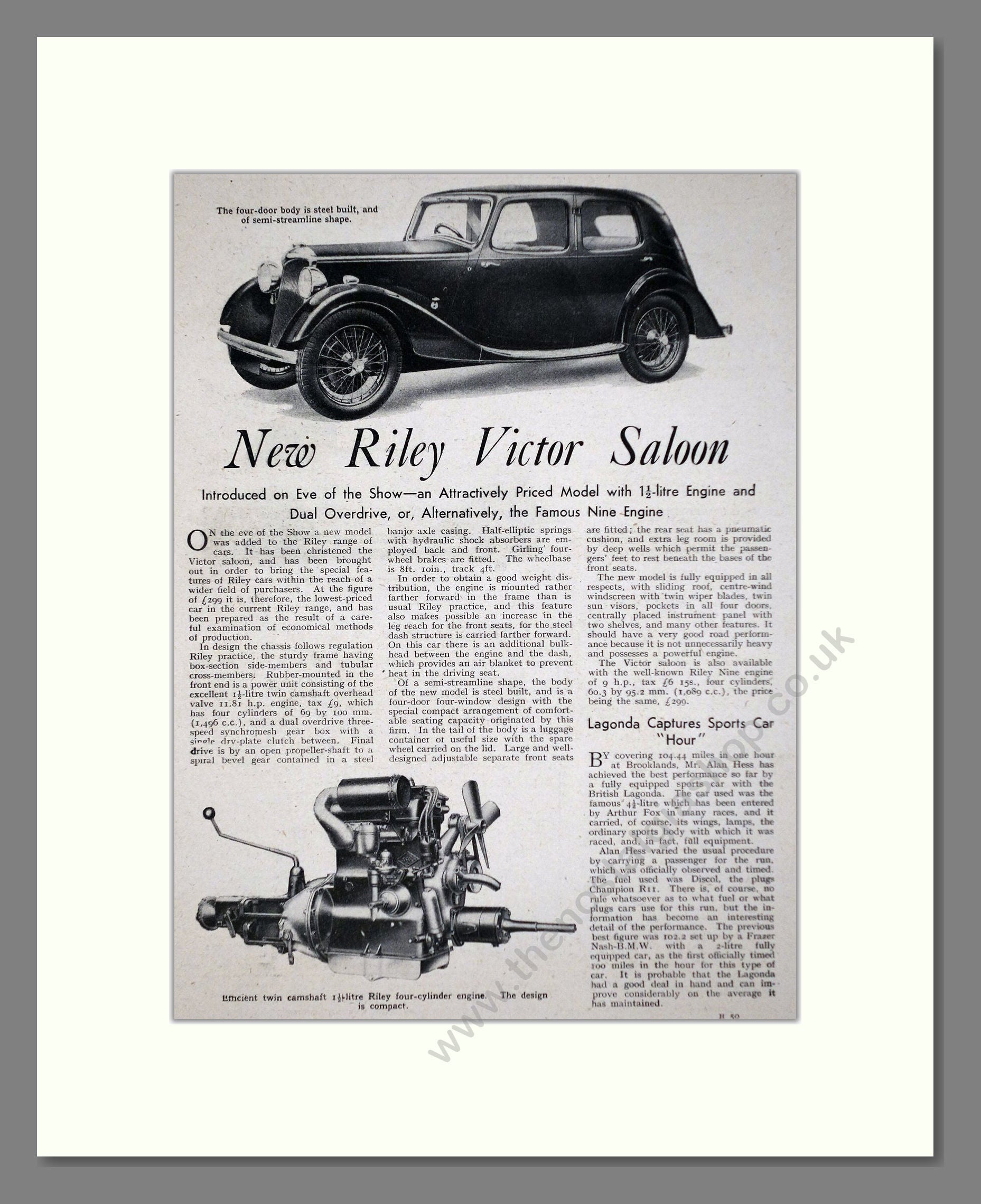 Riley - Victor Saloon. Vintage Advert 1937 (ref AD63666)