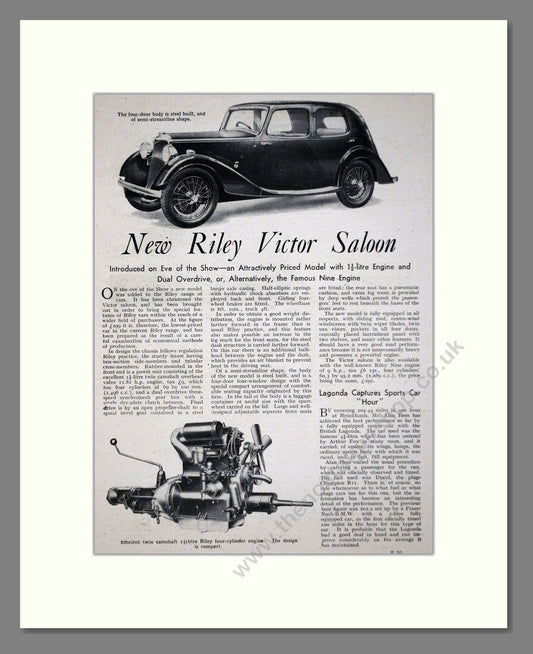 Riley - Victor Saloon. Vintage Advert 1937 (ref AD63666)