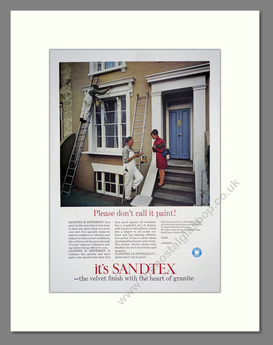 Sandtex - Velvet Finish. Vintage Advert 1966 (ref AD303430)