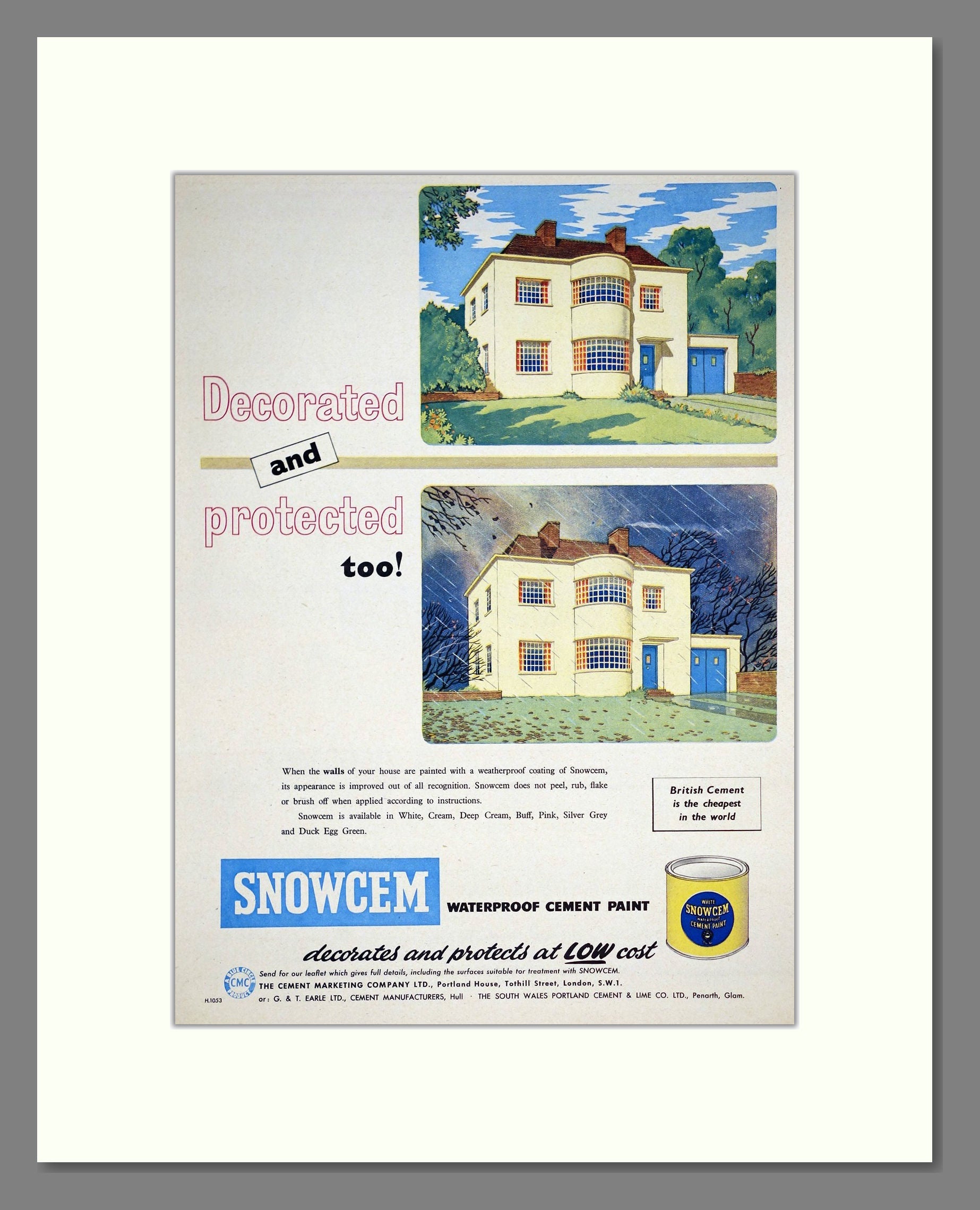 Snowcem - Waterproof Cement Paint. Vintage Advert 1953 (ref AD303435)