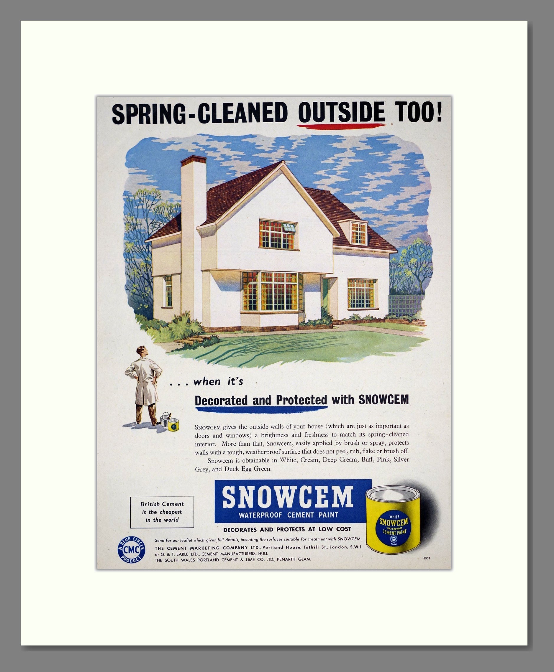 Snowcem - Waterproof Cement Paint. Vintage Advert 1954 (ref AD303437)