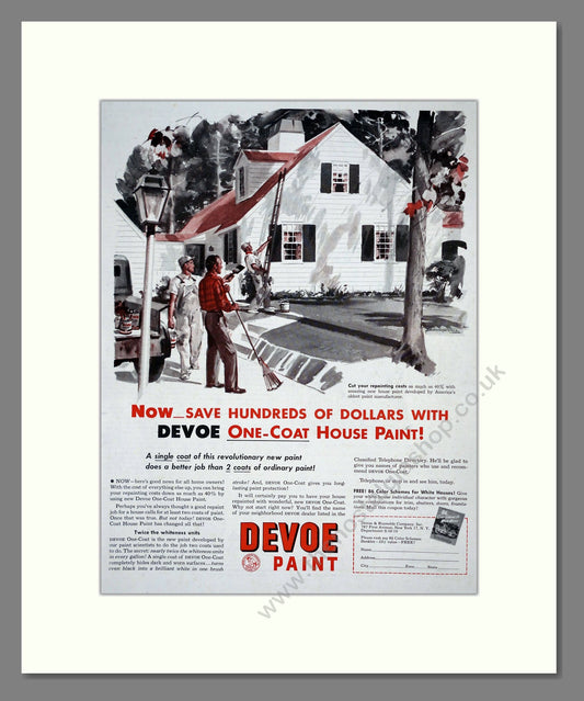Devoe - One Coat Paint. Vintage Advert 1950 (ref AD303455)