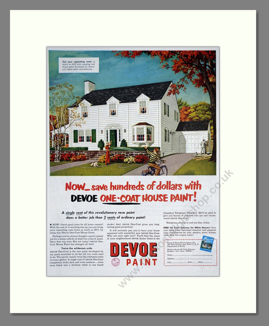 Devoe - One Coat Paint. Vintage Advert 1950 (ref AD303456)