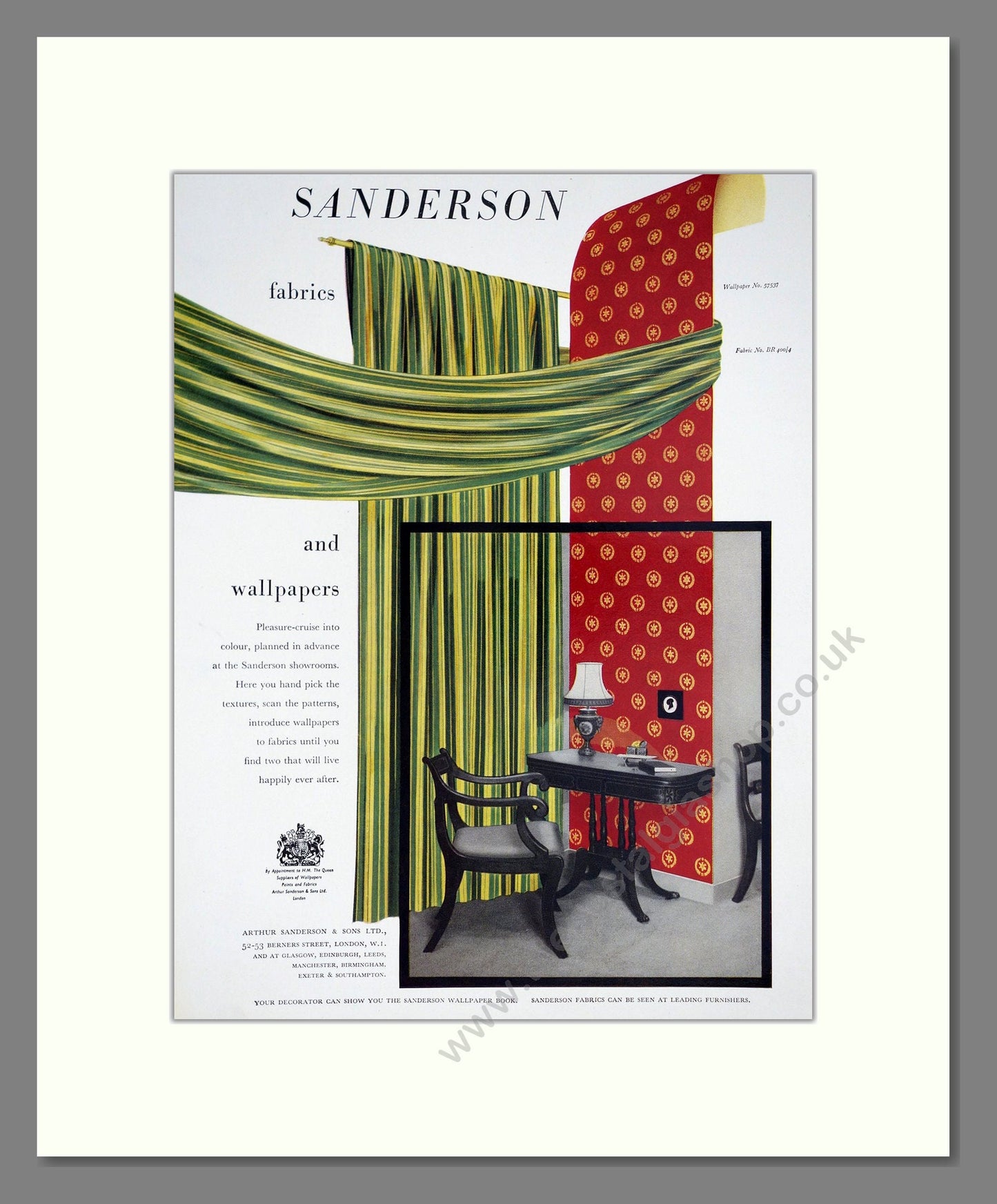 Sanderson - Fabrics And Wallpapers. Vintage Advert 1957 (ref AD303468)