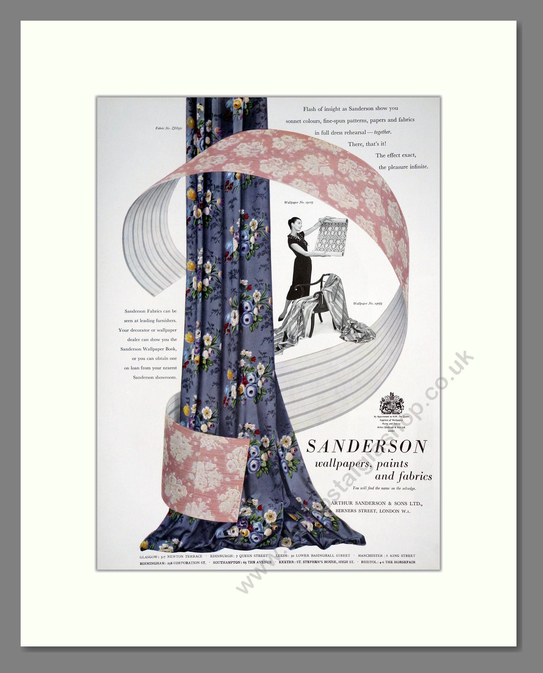 Sanderson - Wallpapers, Paints And Fabrics. Vintage Advert 1958 (ref AD303473)