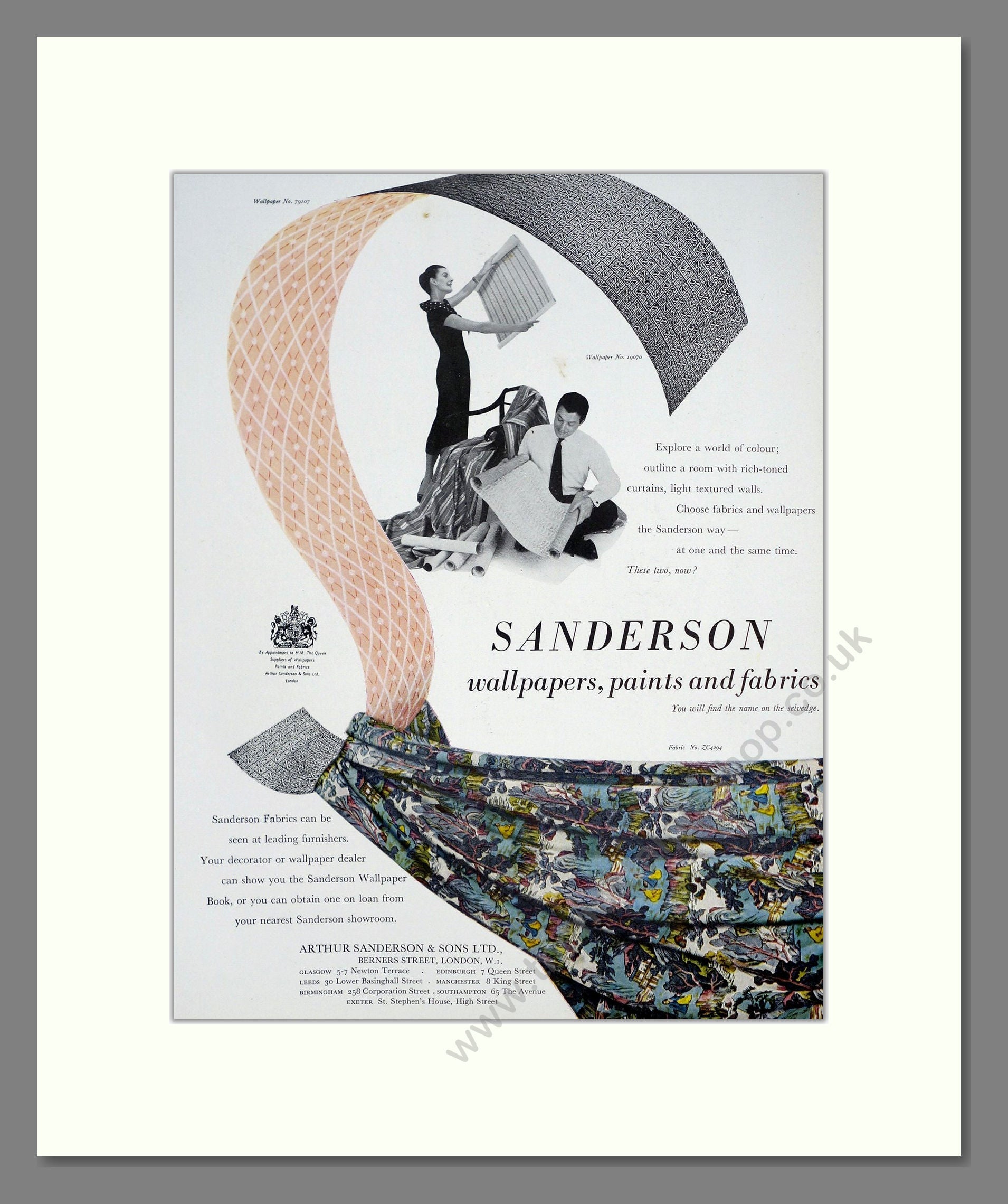 Sanderson - Wallpapers, Paints And Fabrics. Vintage Advert 1958 (ref AD303474)
