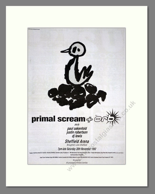 Primal Scream / Orb - Live At Sheffield Arena. Vintage Advert 1992 (ref AD20154)