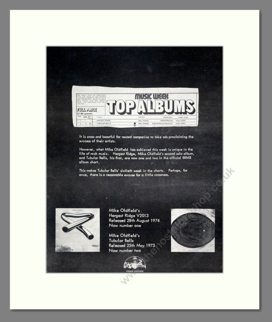 Mike Oldfield - Tubular Bells / Hergest Ridge. Vintage Advert 1974 (ref AD20169)