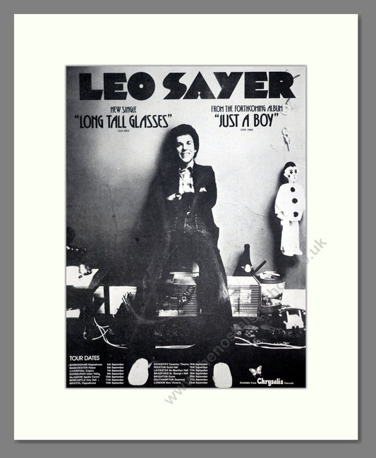 Leo Sayer - Just A Boy. Vintage Advert 1974 (ref AD20174)