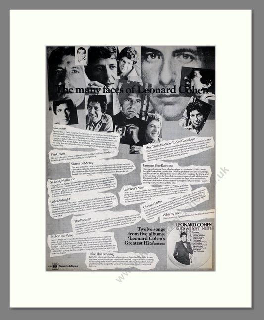 Leonard Cohen - Many Faces Of Leonard Cohen. Vintage Advert 1975 (ref AD20186)