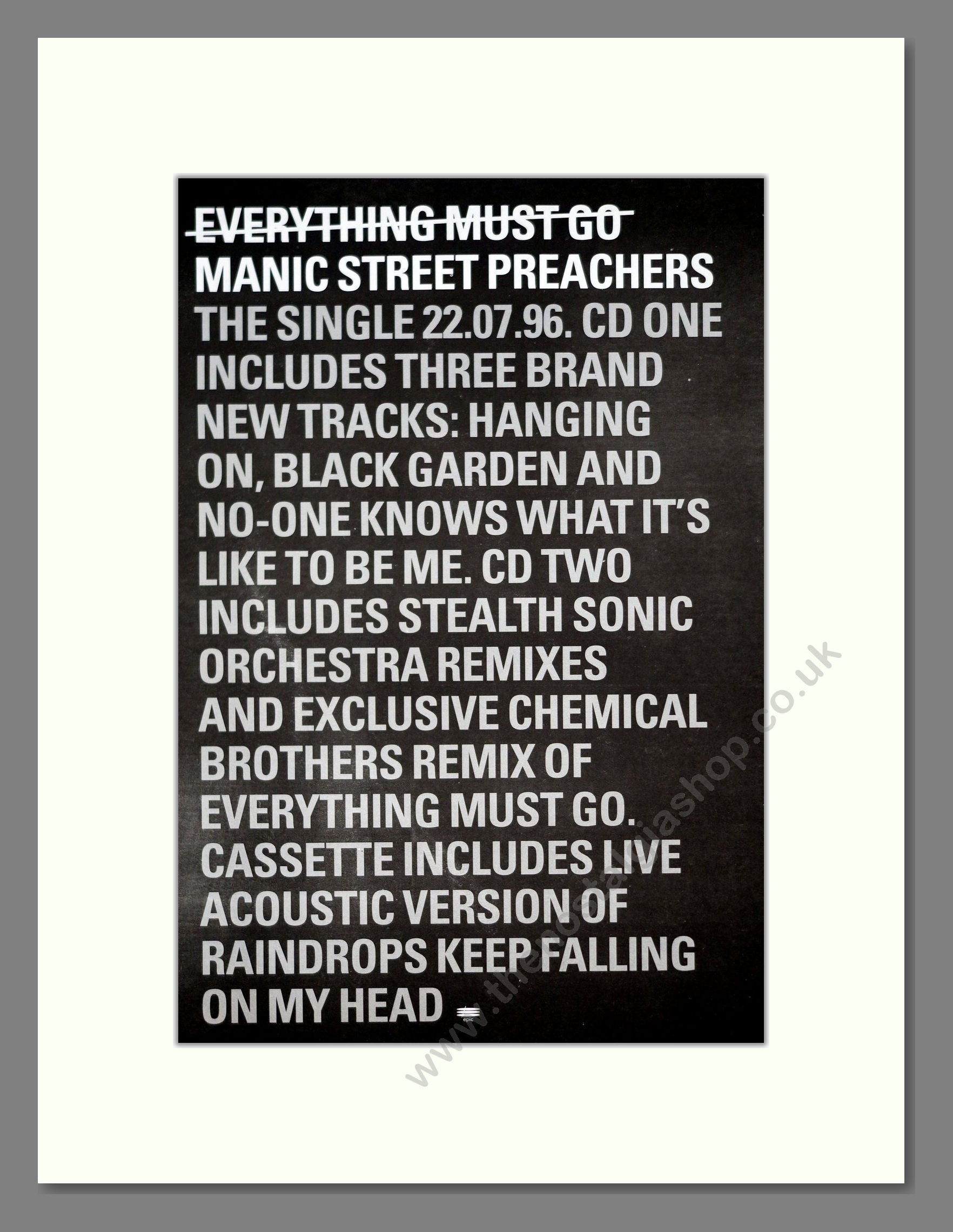 Manic Street Preachers - Everything Must Go. Vintage Advert 1996 (ref AD20219)