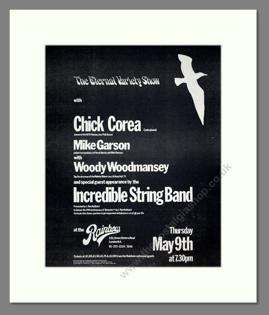Chick Corea / Various Artists - Eternal Variety Show Line Up. Vintage Advert 1974 (ref AD20228)