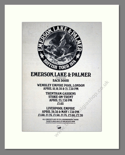 Emerson Lake And Palmer - UK Tour. Vintage Advert 1974 (ref AD20231)