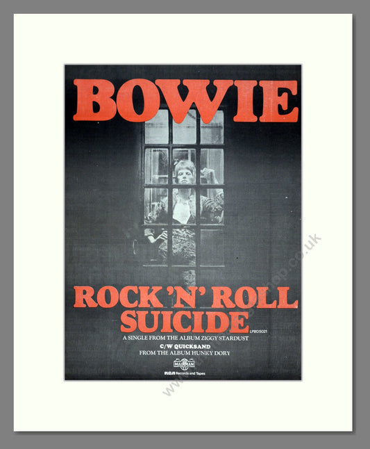 David Bowie - Rock 'N' Roll Suicide. Vintage Advert 1974 (ref AD20234)