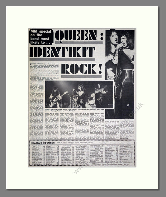 Queen - Identikit Rock Article. Vintage Advert 1974 (ref AD20238)