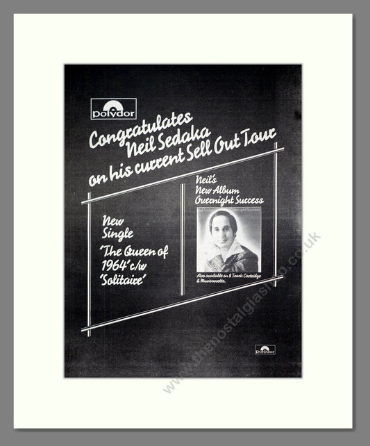 Neil Sedaka - Overnight Success. Vintage Advert 1975 (ref AD20284)