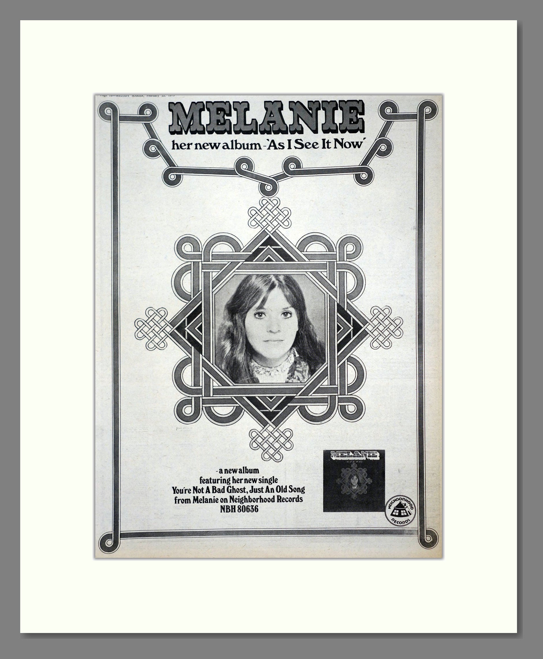 Melanie - As I See It Now. Vintage Advert 1975 (ref AD20294)