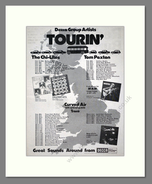 Chi-Lites / Tom Paxton / Curved Air - UK Tours. Vintage Advert 1975 (ref AD20297)