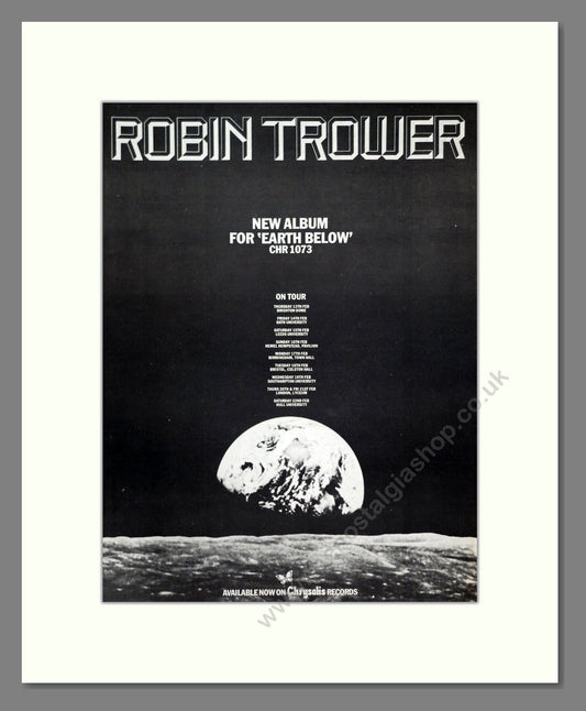 Robin Trower - For Earth Below. Vintage Advert 1975 (ref AD20299)