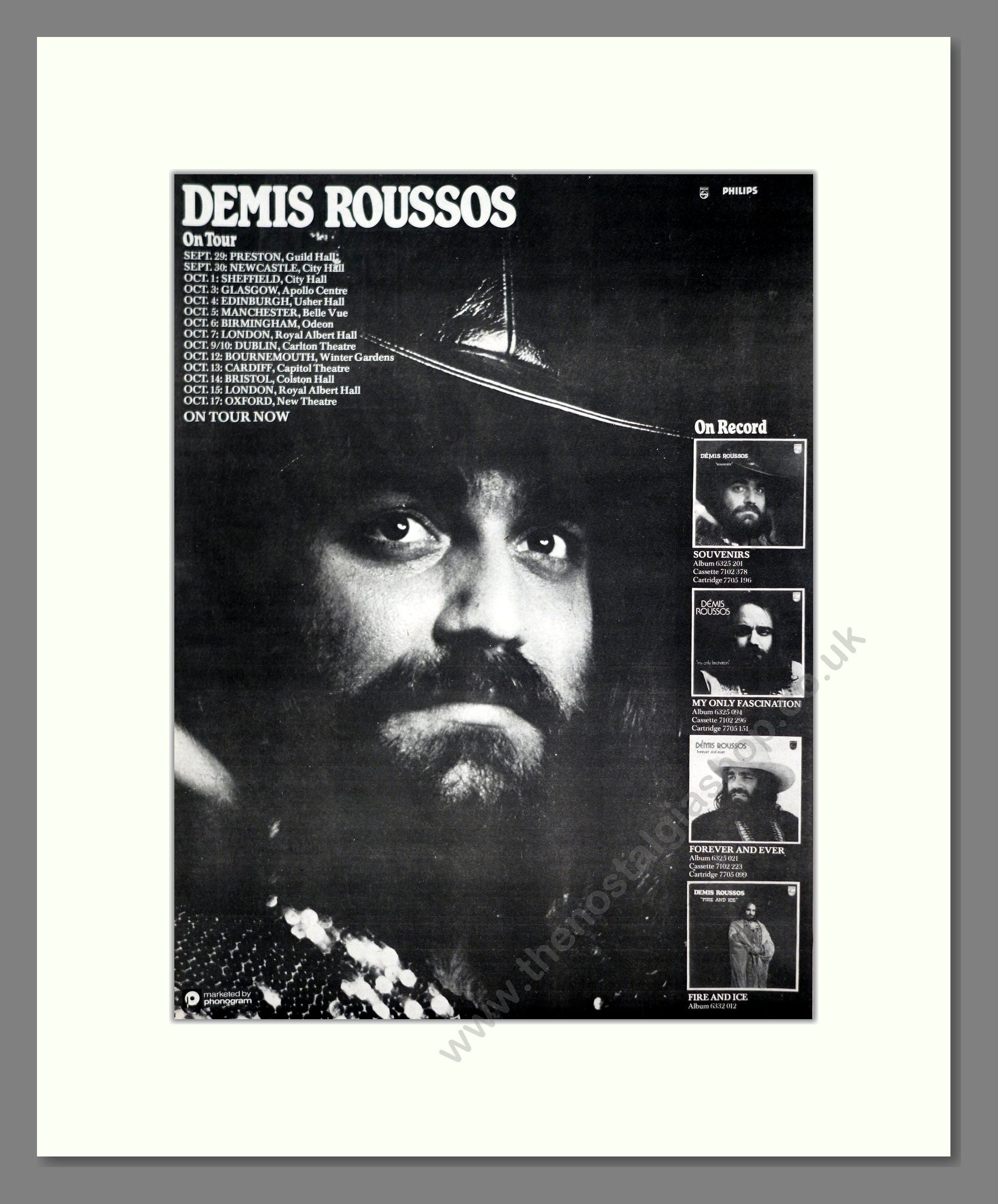 Demis Roussos - UK Tour. Vintage Advert 1975 (ref AD20311)