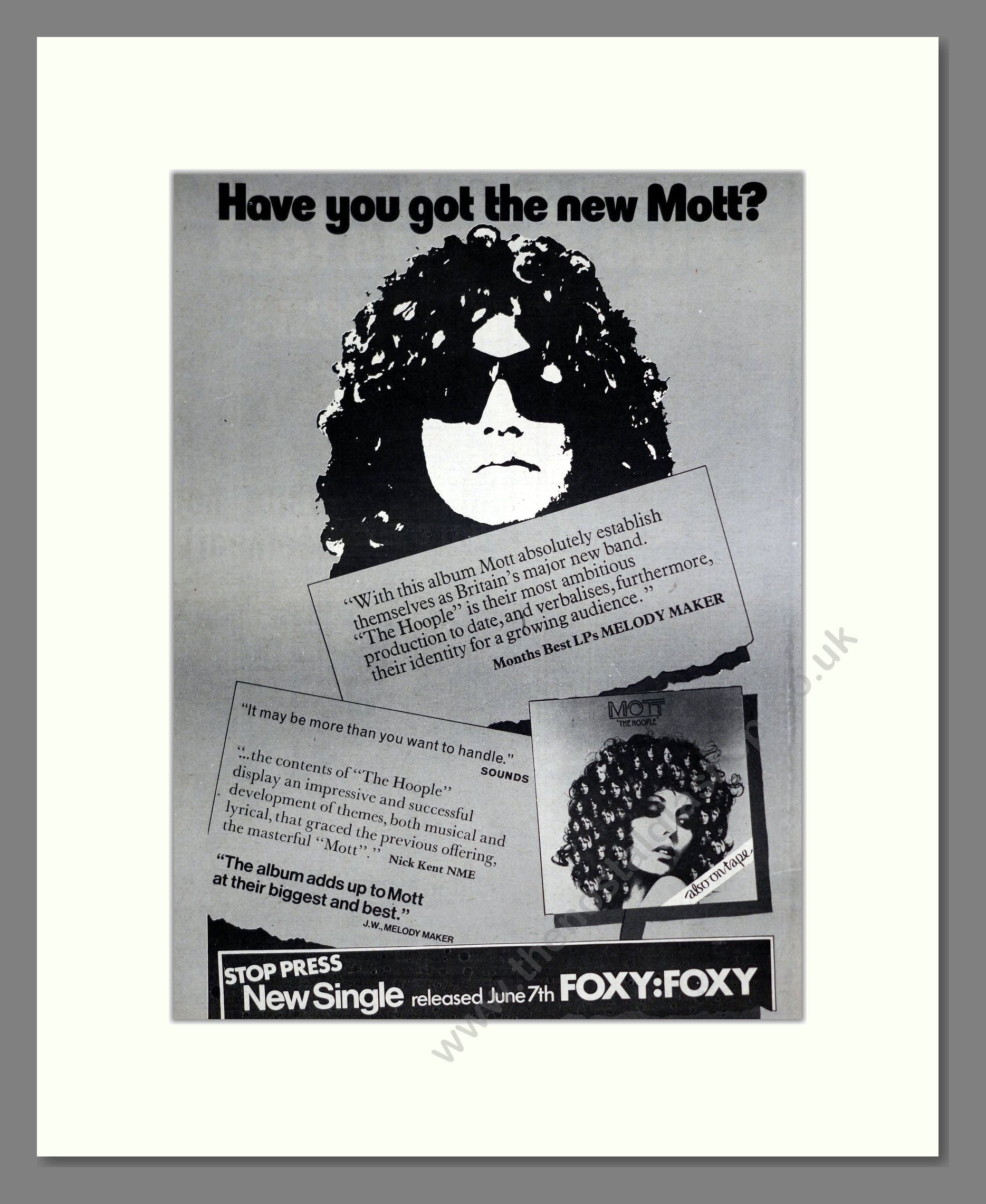 Mott - The Hoople. Vintage Advert 1974 (ref AD20322)