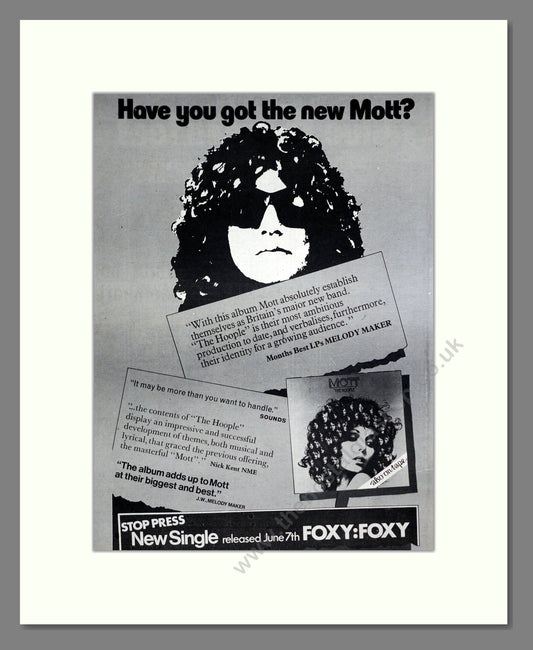 Mott - The Hoople. Vintage Advert 1974 (ref AD20322)