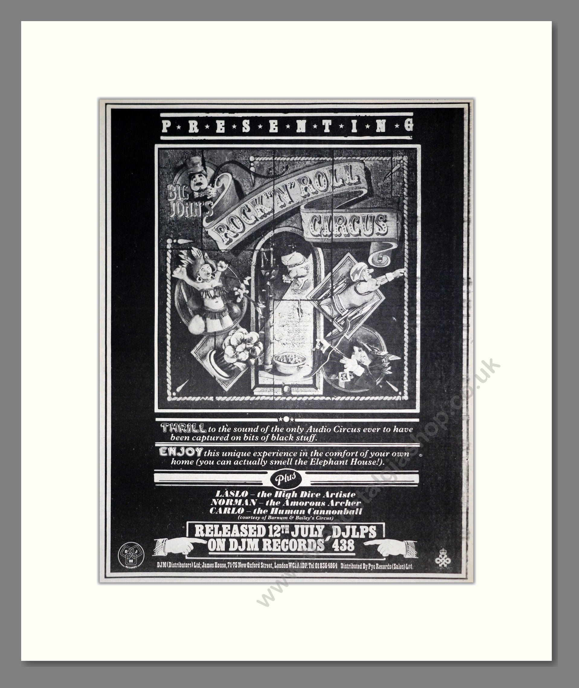 Big John's Rock n Roll Circus - Self Titled Album. Vintage Advert 1974 (ref AD20332)