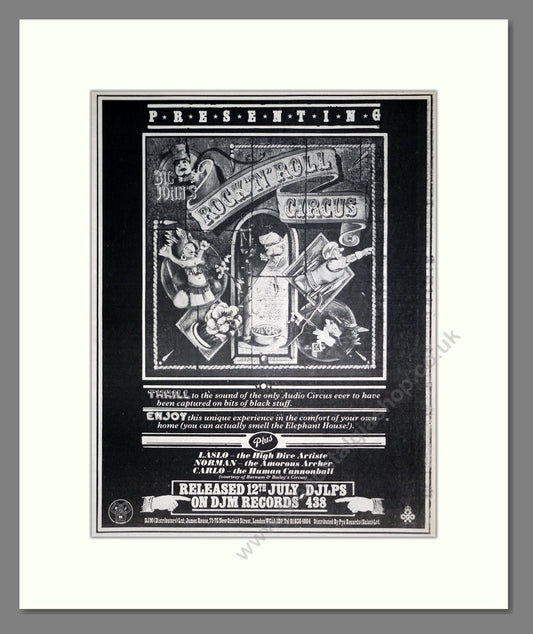 Big John's Rock n Roll Circus - Self Titled Album. Vintage Advert 1974 (ref AD20332)